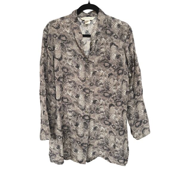 Melrose Silk Career Snakeskin Animal Print Office Siren Neutral Blouse Large - Picture 1 of 7